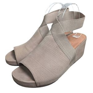 Gentle Souls Gianna taupe perforated leather bracelet wedge heel sandal 10